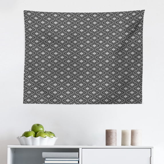 Geometric Tapestry, Modern and Simple Pattern with Abstract of Squares and Direction Pointers, Fabric Wall Hanging Decor for Bedroom Living Room Dorm, 2 Sizes, Yellow and White, by Ambesonne