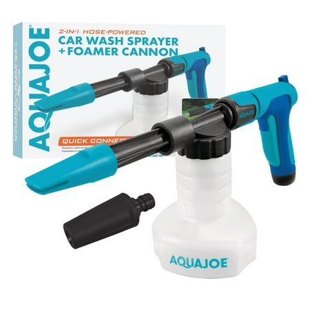Aqua Joe AJ-SPXN 2-in-1 Hose-Powered Adjustable Foam Cannon Spray Gun Blaster with Spray Wash Quick-Connect to Any Garden Hose