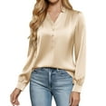 thumbnail image 4 of Women's Tops Dressy 2026 V-Neck Lantern Sleeve Blouses Satin Casual Ice Silk Tops Work Shirts Business Outfits, 4 of 9