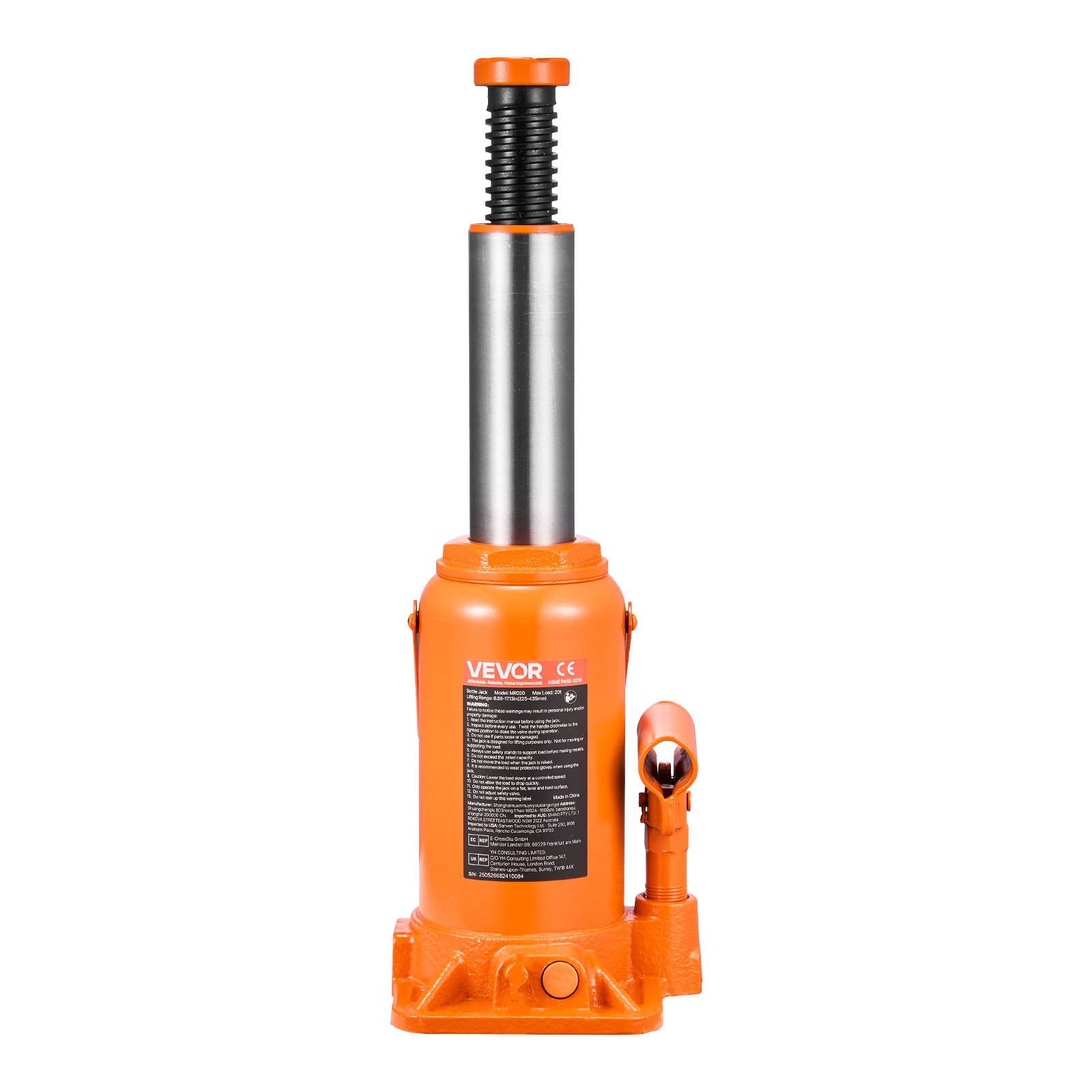 VEVOR Hydraulic Bottle Jack, 20 Ton (44092 lbs) Capacity, 8.9-17.1 Inch Lifting Range, Heavy Duty Welded Bottle Jack