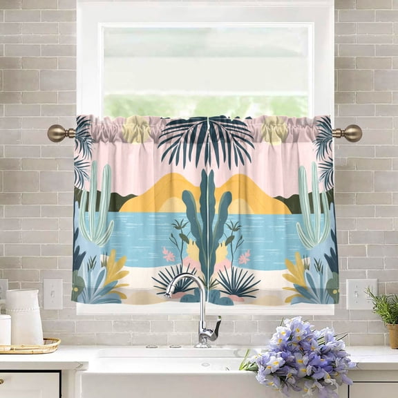 Yayeee Kitchen Curtains Tier Pair Light Filtering 27"x36" Rod Pocket Short Cafe Window Panel, Boho Style Sun