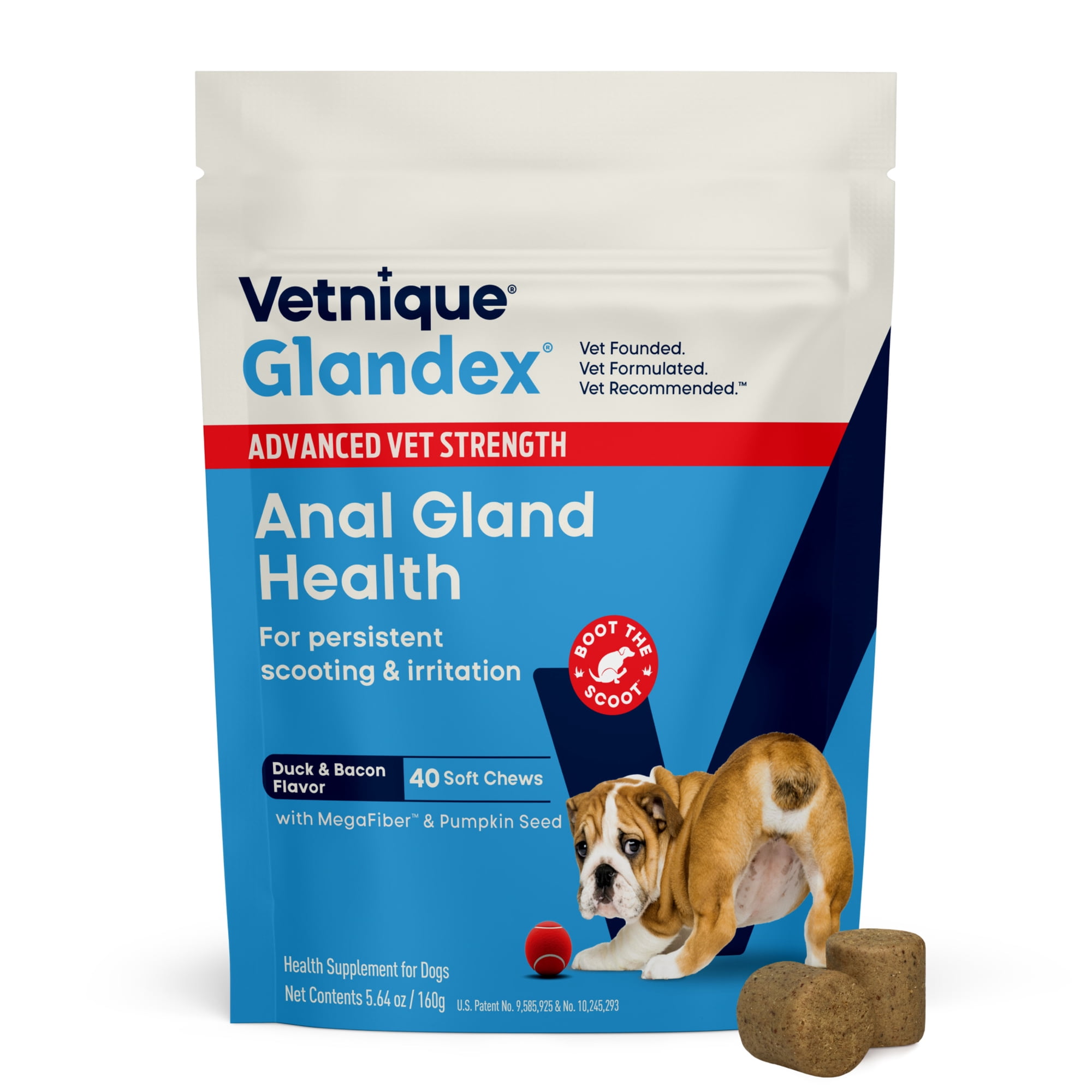 Vetnique Glandex Advanced Vet Strength Anal Gland Soft Chews for Dogs, Vegetarian Duck & Bacon Flavor, 40 Count