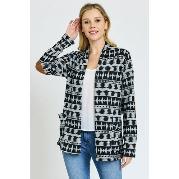 Grey Nordic Elbow Patch Cardigan with Pockets | S-XL