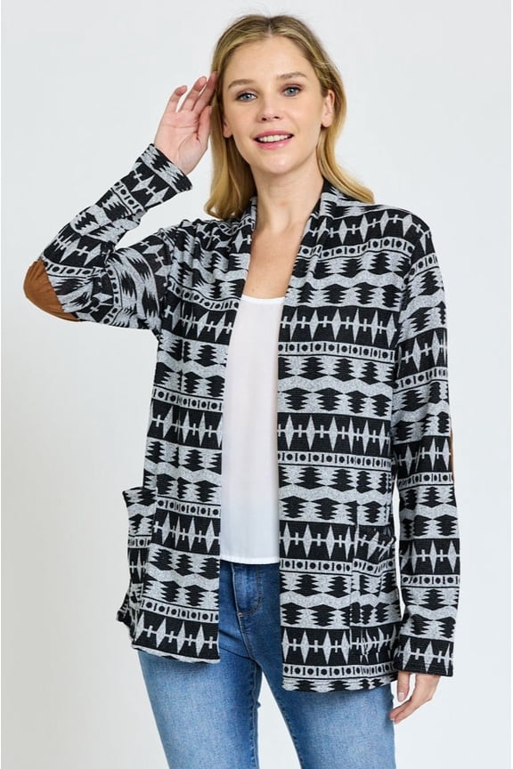 Grey Nordic Elbow Patch Cardigan with Pockets | S-XL