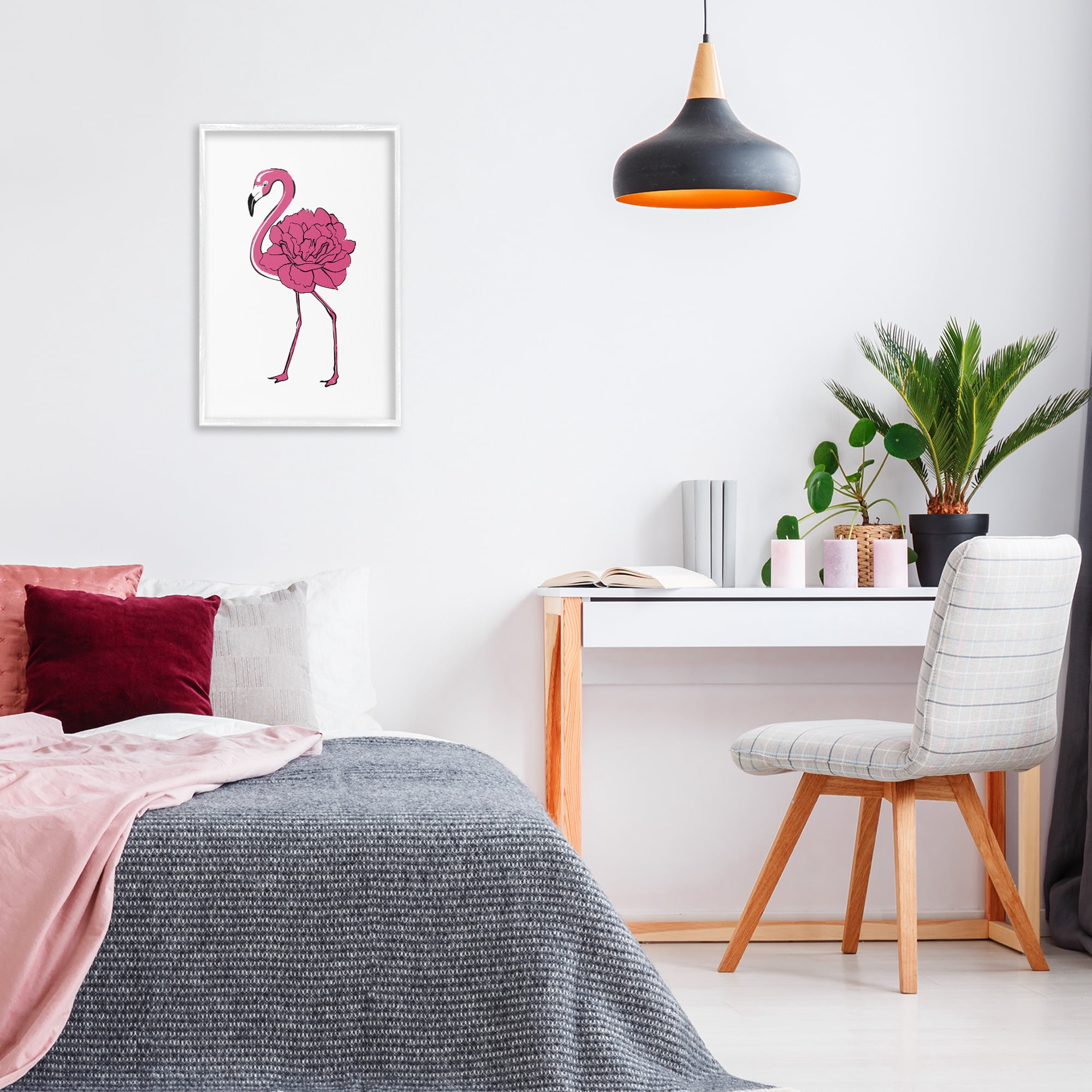 Stupell Industries Flamingo Rose Petal Body Animals & Insects Painting White Framed Art Print Wall Art, 16 x 24