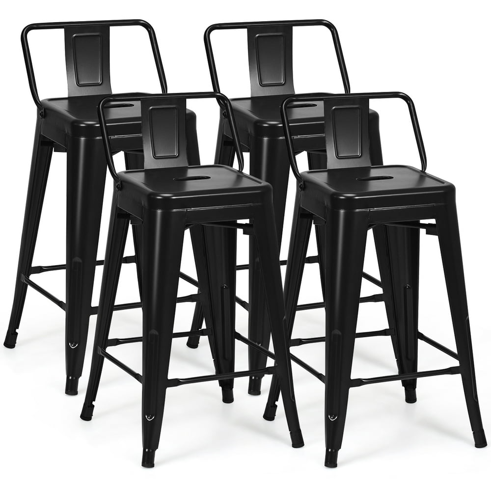 Costway Set Of 4 Low Back Metal Counter Stool 24 Seat Height