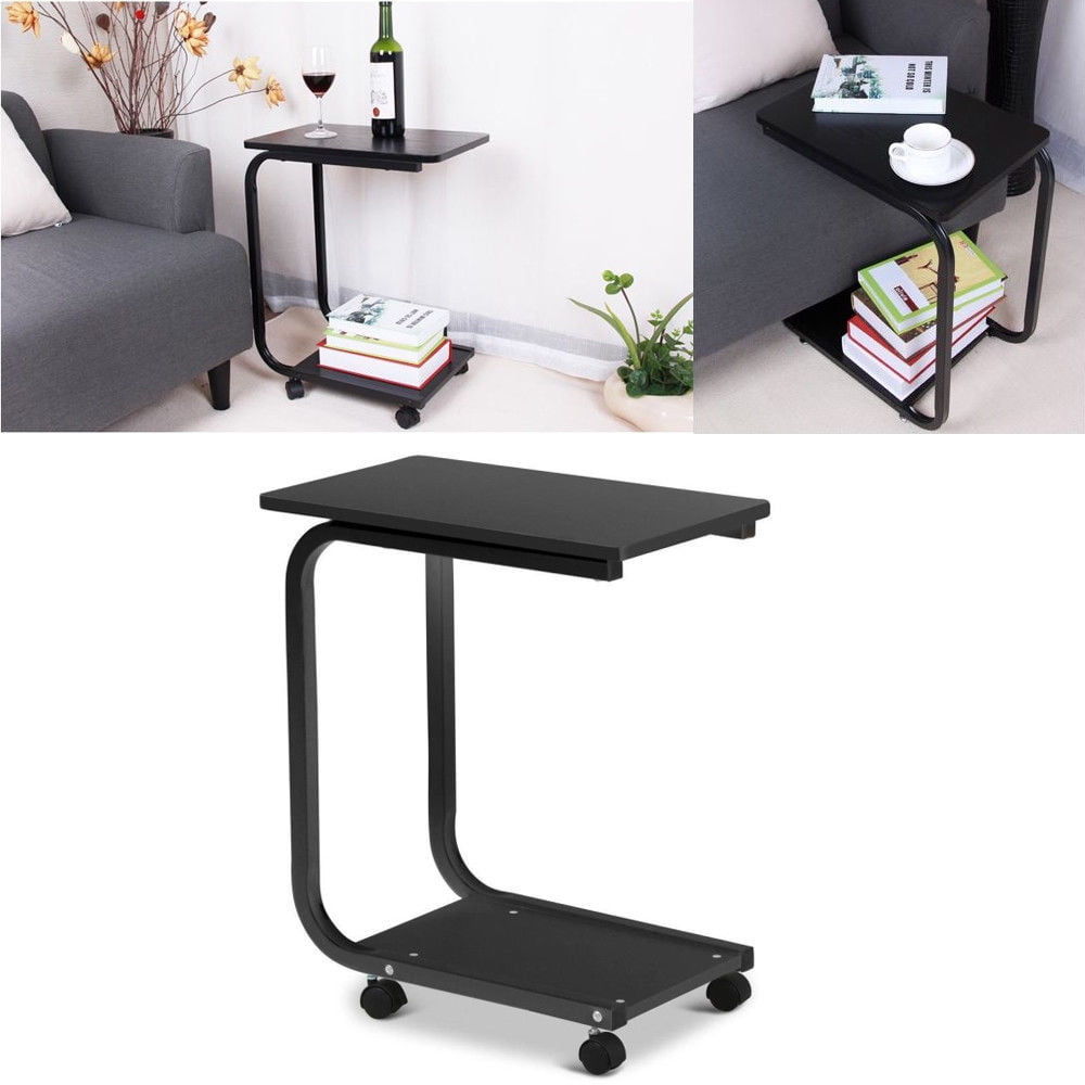 UBesGoo Rolling Accent Side Table Book Storage Display Shelves Sofa End