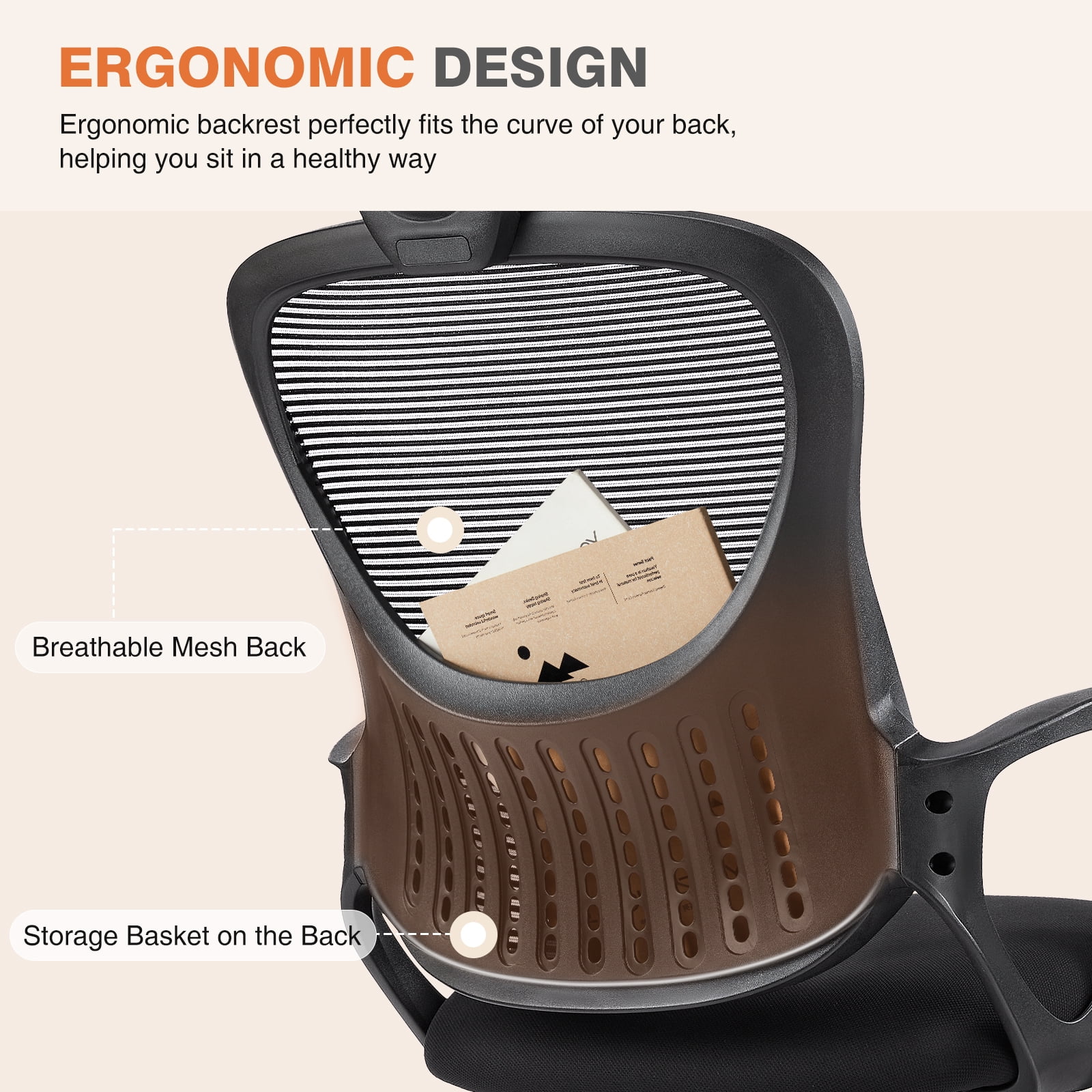 CONCETTA Office Chair Ergonomic Office Chair High Back Mesh Computer Chair with Adjustable Headrest, Black