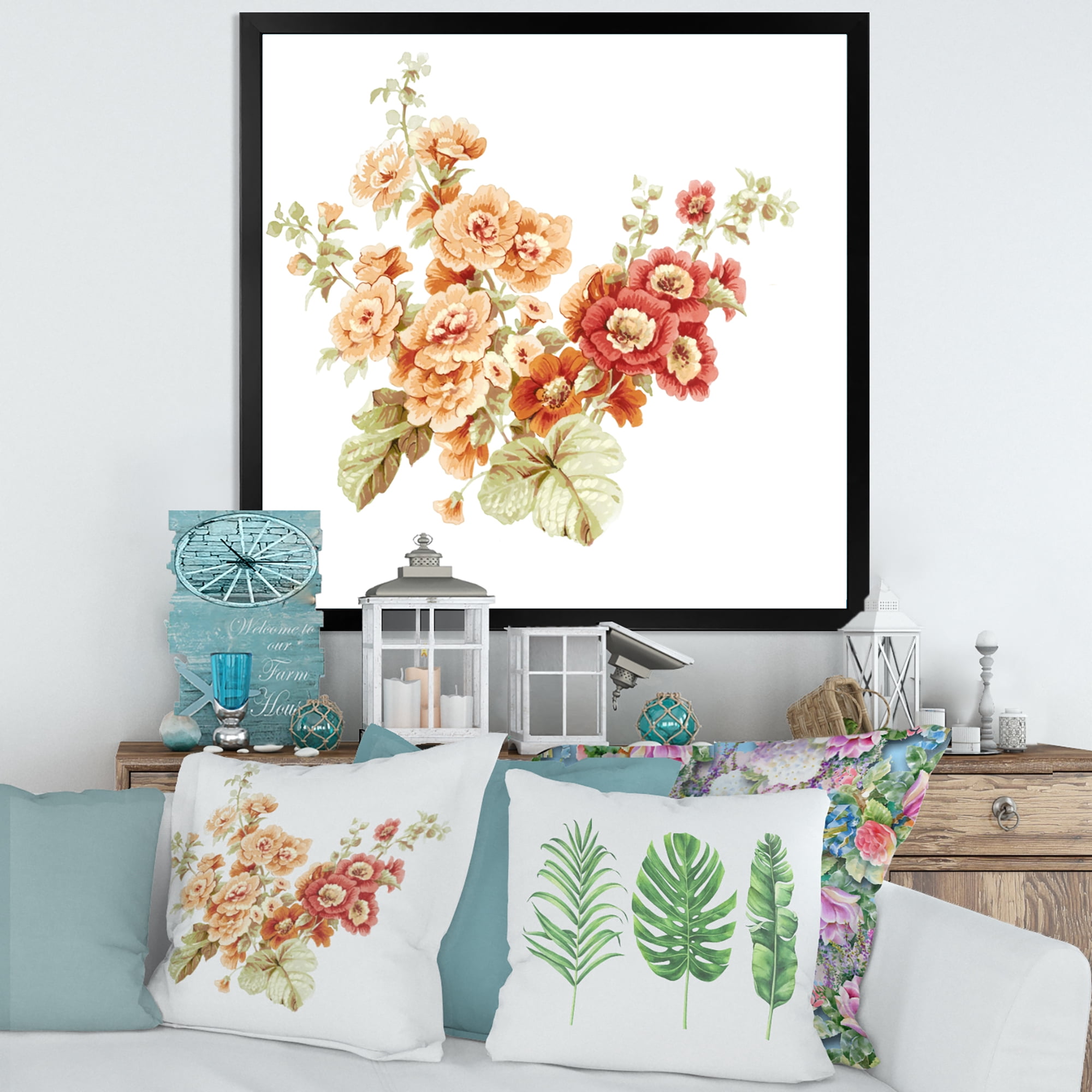 Designart 'Red and Orange Wildflowers' Traditional Framed Art Print