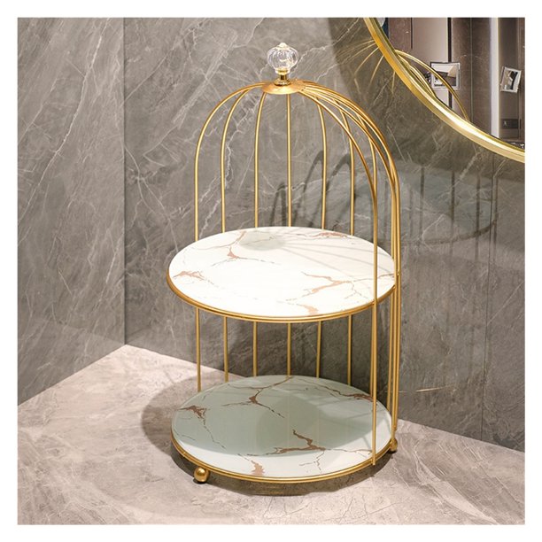Estante organizador de maquillaje con forma de jaula de pájaros de doble capa for tocador de encimera de baño