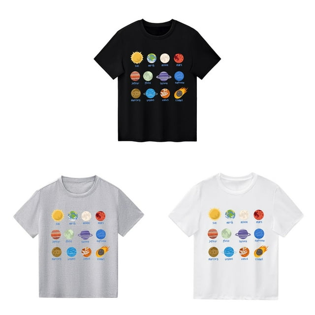 TSADFHJI Lot de 2 Hauts pour Adolescents Été Fluides Enfants Imprimé Planète Garçons Filles Col Rond Manches Courtes T-Shirt 120