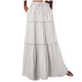 thumbnail image 3 of Gifts Dianli Skirt Midi Skirts Women's Solid Color Fall Elastic Waist Tie Pocket Ankle Length Skirt Drawstring Waist Black Fungus Edge Splice Casual Boho Midi Skirt, 3 of 8