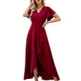 thumbnail image 2 of Women'S Long Formal Dresses Split Elegant V Neck Wrap Ruffle Wedding Guest Dresses Wine Red XXL, 2 of 9