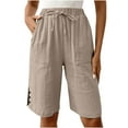 thumbnail image 5 of Tdoqot Womens Bermuda Shorts with Pockets- Casual Elastic Waist Baggy Drawstring Cotton Shorts Khaki Size XL, 5 of 7