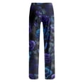 thumbnail image 5 of Halloween Pajama Pants for Women, Neon Splatter Pumpkin & Spiderweb Print Wide Leg Lounge Bottoms with Drawstring Waist, Soft Breathable Sleep Trousers, 1 Pair Blue L, 5 of 5
