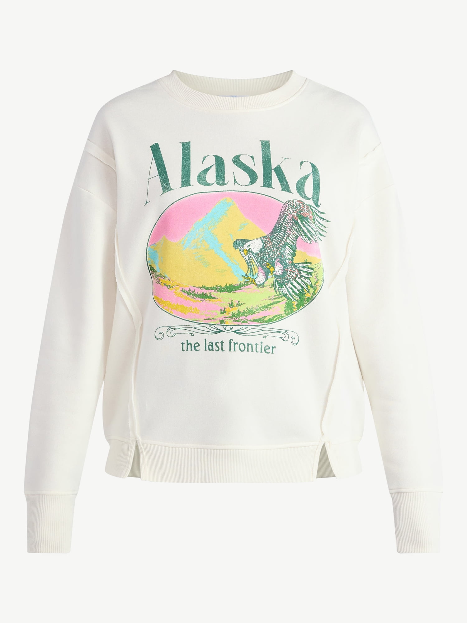Time and Tru Women's Alaska Eagle Graphic Sweatshirt with Long Sleeves, Sizes XS-XXXL