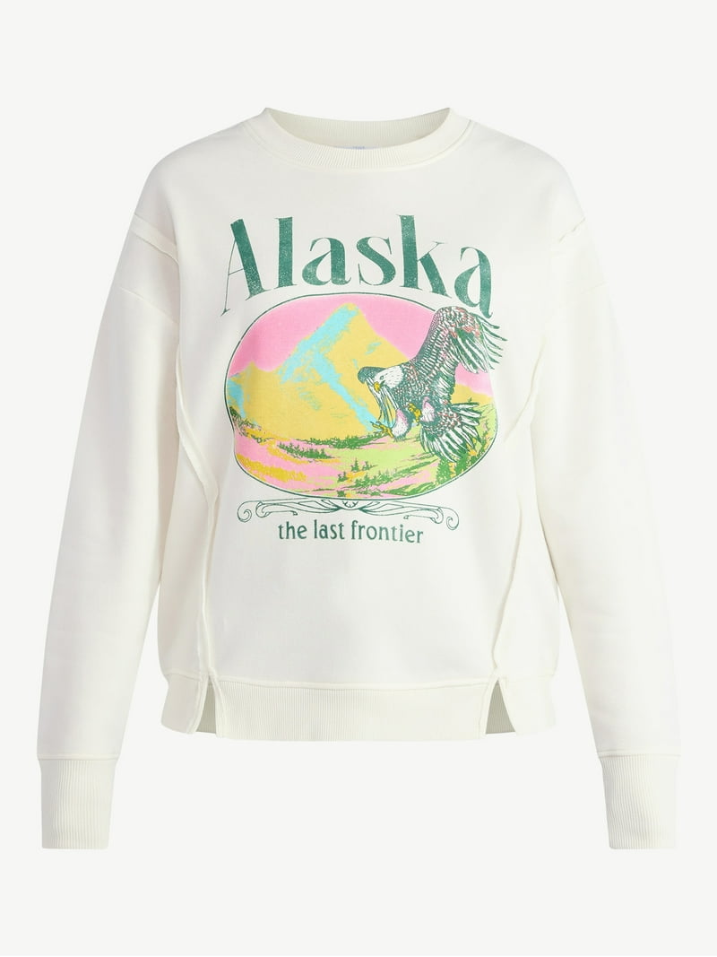 Time and Tru Women's Alaska Eagle Graphic Sweatshirt with Long
