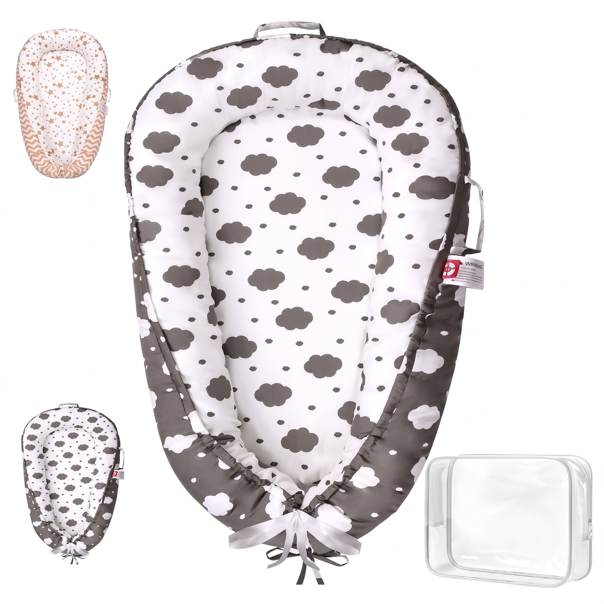 TAYYEE Baby Playmat for 0-24 Months, Portable Infant Lounger with Carry Handle, Gray, 34 x19 Inches
