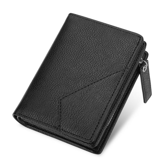 TSV Short PU Leather Wallet, Bifold Credit Card Holder for Men and Women, Large Capacity, Black