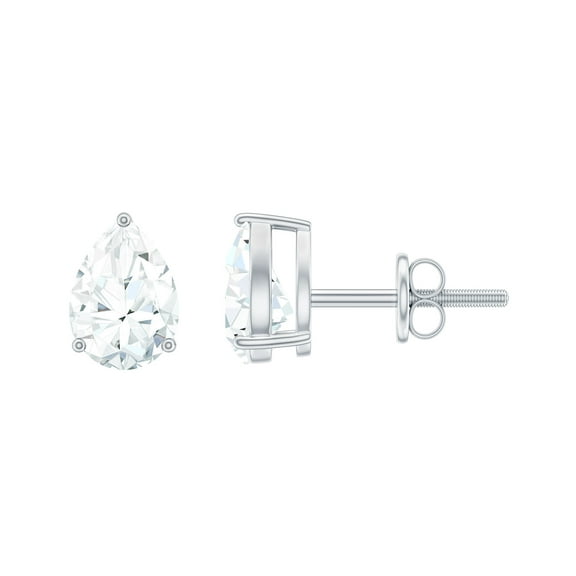 Rosec Jewels Pear Shape Moissanite Solitaire Stud Earrings for Women (6X8 mm) - D-VS1 Quality, 925 Sterling Silver