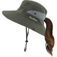 thumbnail image 1 of Womens Summer Sun Hat Wide Brim Outdoor UV Protection Hat Foldable Ponytail Bucket Cap for Beach Fishing Hiking, 1 of 5