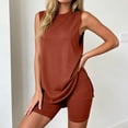 thumbnail image 2 of Women's Sleeveless Solid Two-Piece Shorts Set, Casual Loose Summer Outfit,Brick Red,XXXL, 2 of 7