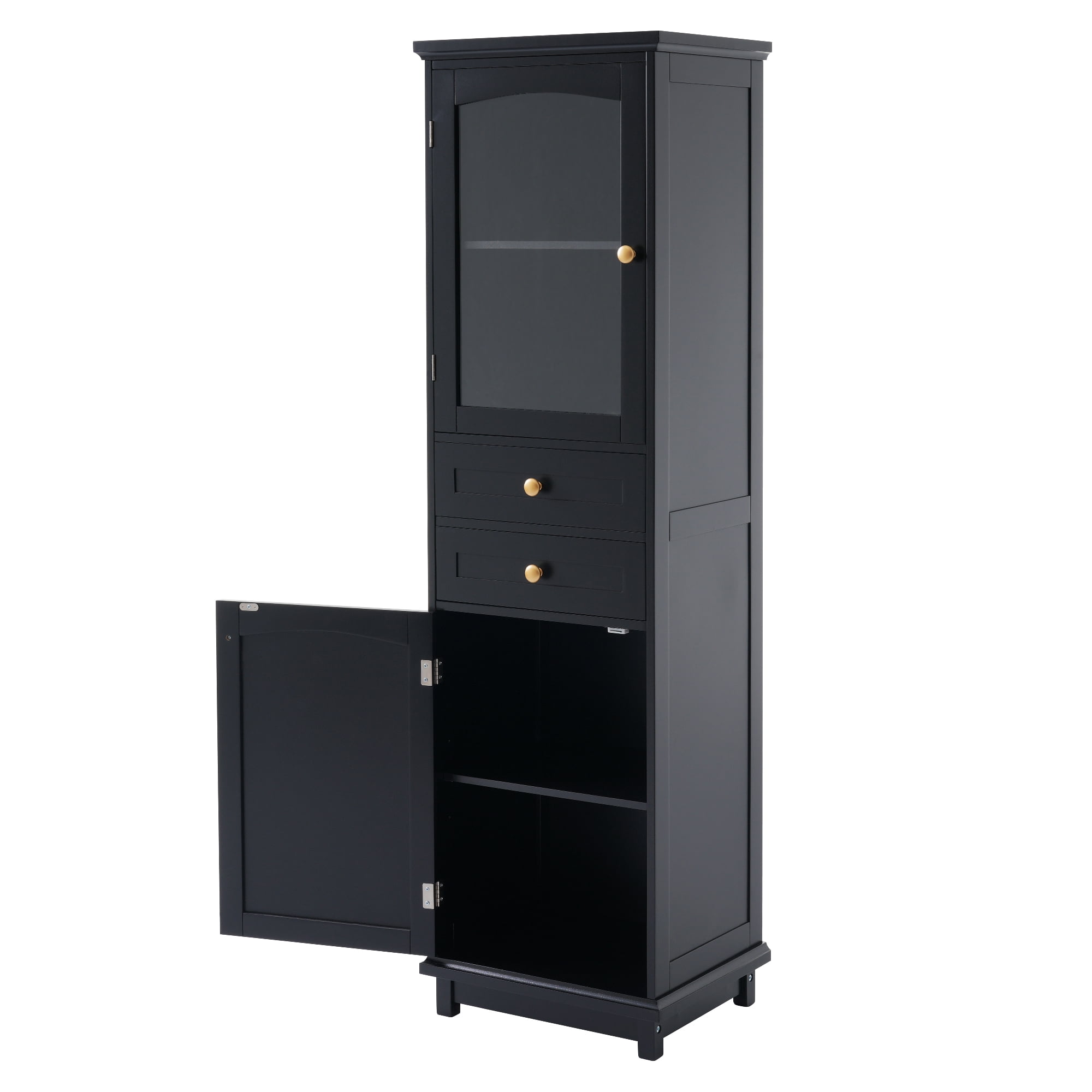 MAYEERTY 63" Freestanding Tall Bathroom Storage Cabinet - With Glass Doors, Tall Storage Solution for Bathrooms