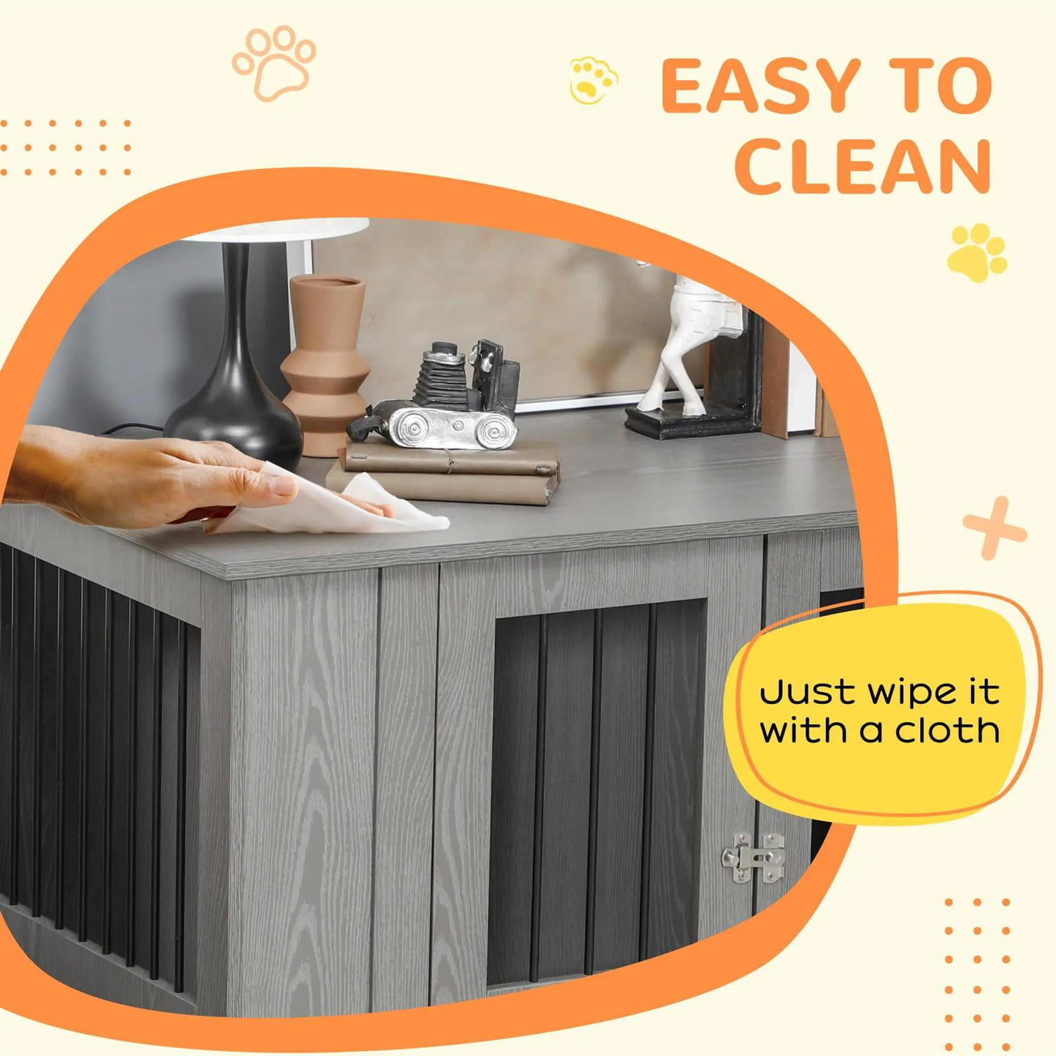 Pefilos 45" Dog Crate Furniture with Lockable Magnetic Doors, Wooden Kennel Table, Indoor Dog House for Medium Dogs, Gray