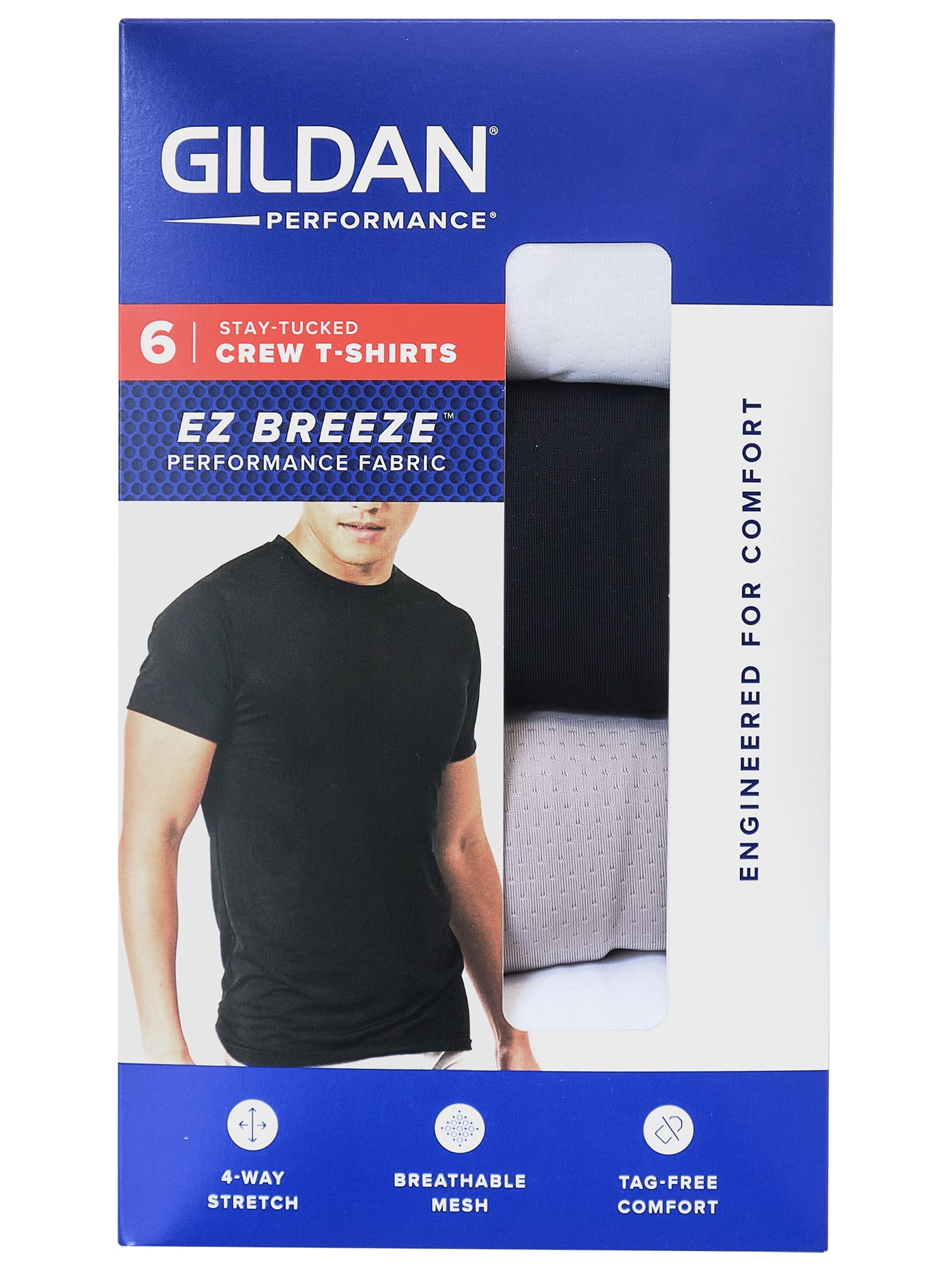 Gildan Men's Performance EZ Breeze Crew Tees, 6-Pack, Sizes S-2X