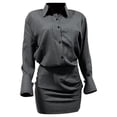 thumbnail image 4 of QHFBli Women Dressy Casual 2 Piece Outfits Striped Long Sleeve Button Down Shirt and Mini Skirt Matching Set, 4 of 8