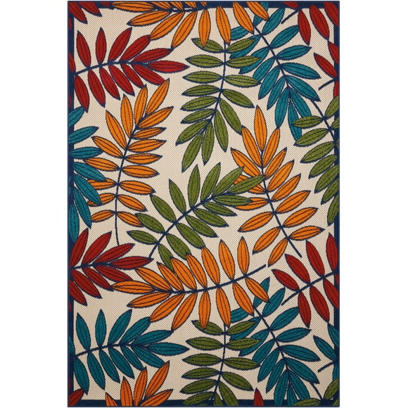Home Roots Outdoor Multicolored Leaves Indoor Outdoor Area Rug, 4' x 6', Durable, Easy to Clean