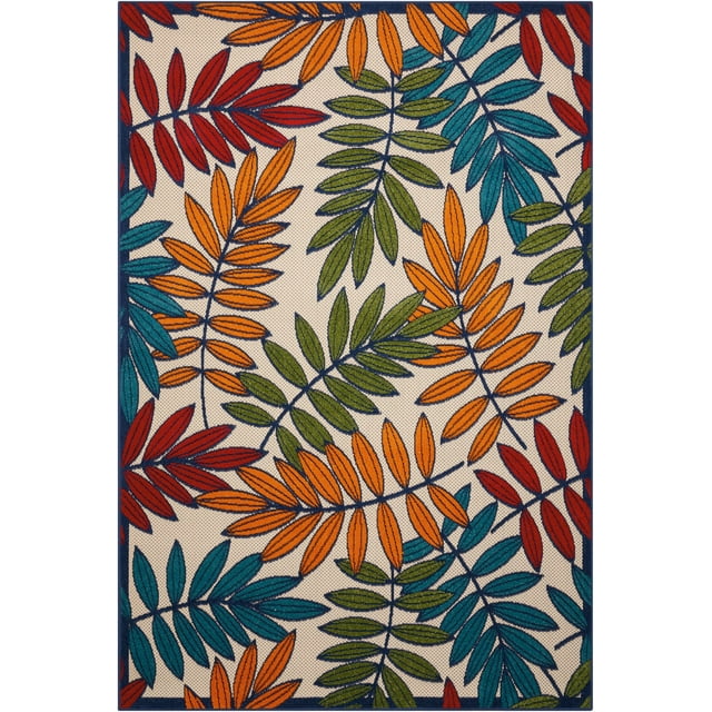 Home Roots Outdoor Tapis de Surface à Feuilles Multicolores, 6 Pieds x 9 Pieds, 100 % Polypropylène, 1 Unité