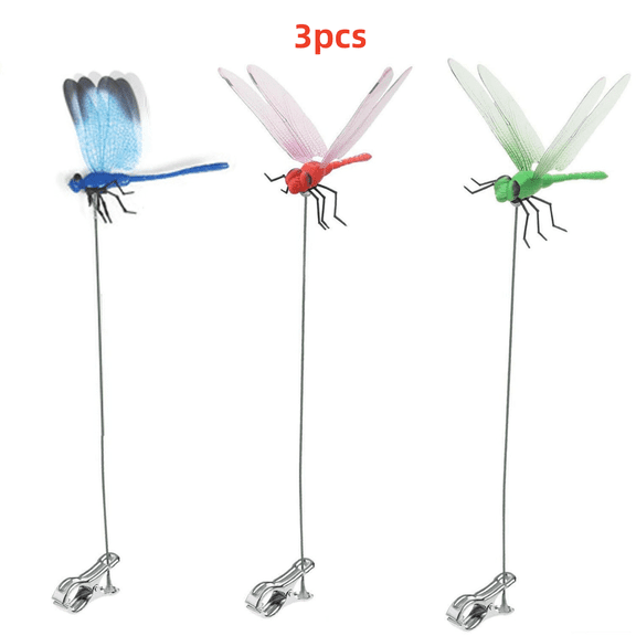 Dragonfly Clip Bug Repellent, Outdoor Fake Dragonfly Rod Clip for Hat, 3D Artificial Realistic Garden Stakes Decor To Keep Flies Away (3Pcs)