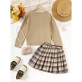 thumbnail image 4 of 13Y Big Girls Clothes Big Girls Outfits 13-14 Years Girls Long Sleeve Top Plaid Skirt 2PCS Set Khaki, 4 of 8