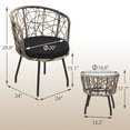 thumbnail image 4 of LOGYAT Boho 3 Piece Bistro Set, Modern Outdoor Wicker Patio Furniture, Two Chairs and a Tempered Glass Top Table, Natural Rattan， Black Cushion, 4 of 6