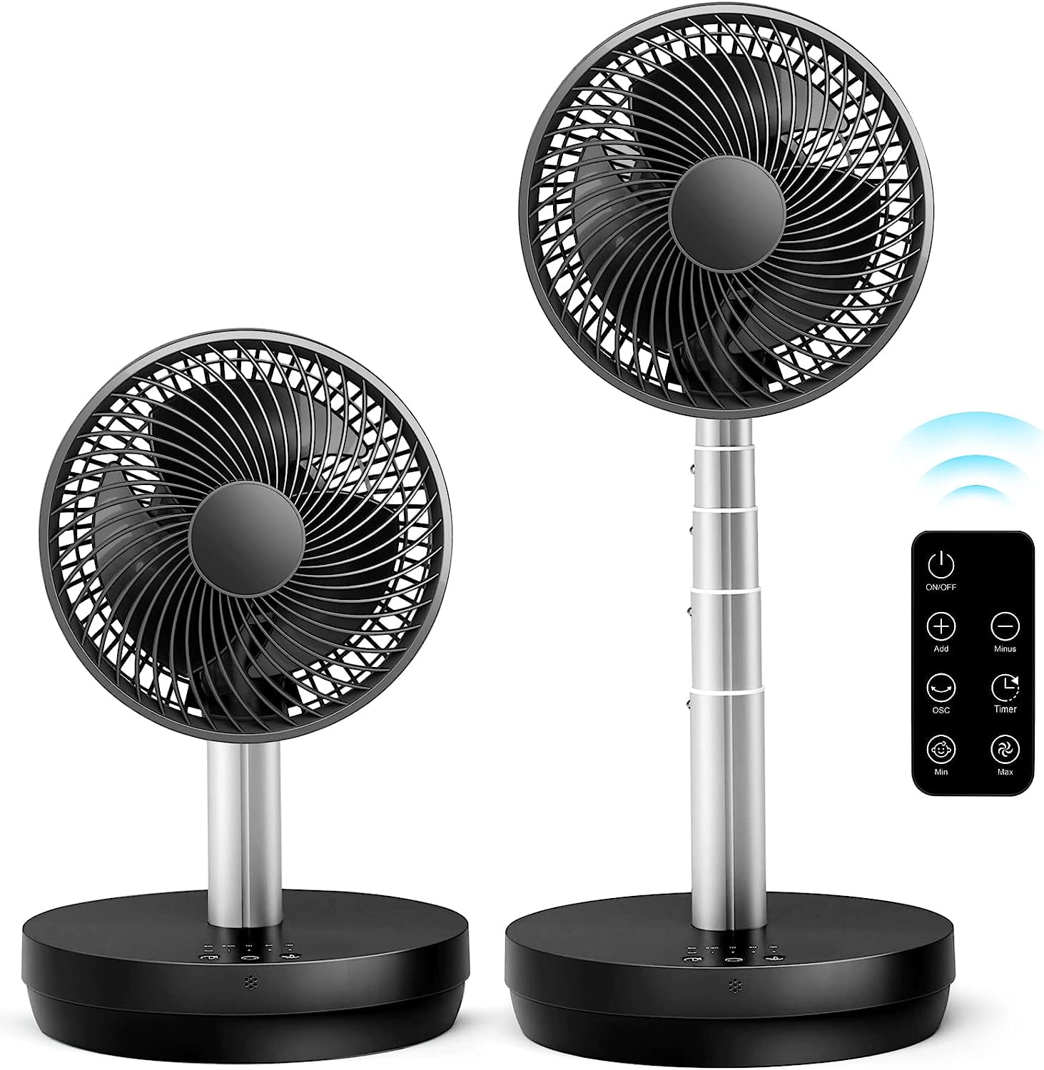 AGLUCKY Portable Foldable Pedestal Fan Rechargeable Battery Folding Standing Table Fan with 10