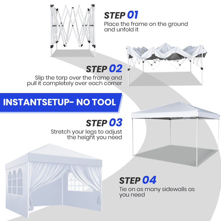 GVDV 10x10 ft Pop Up Canopy Tent with Sidewalls, Adjustable Height