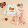 thumbnail image 2 of kmaduk Baby Girl Halloween Outfit Long Sleeve Pumpkin Tops and Plaid Flared Pants Toddler Girl Fall Winter Clothes, 2 of 9