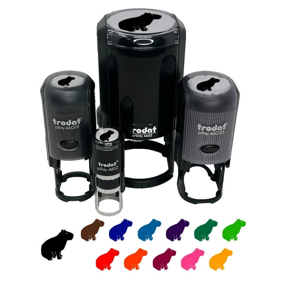 Capybara Rodent Silhouette Self-Inking Rubber Stamp Ink Stamper - Black Ink - Mini 1/2 Inch