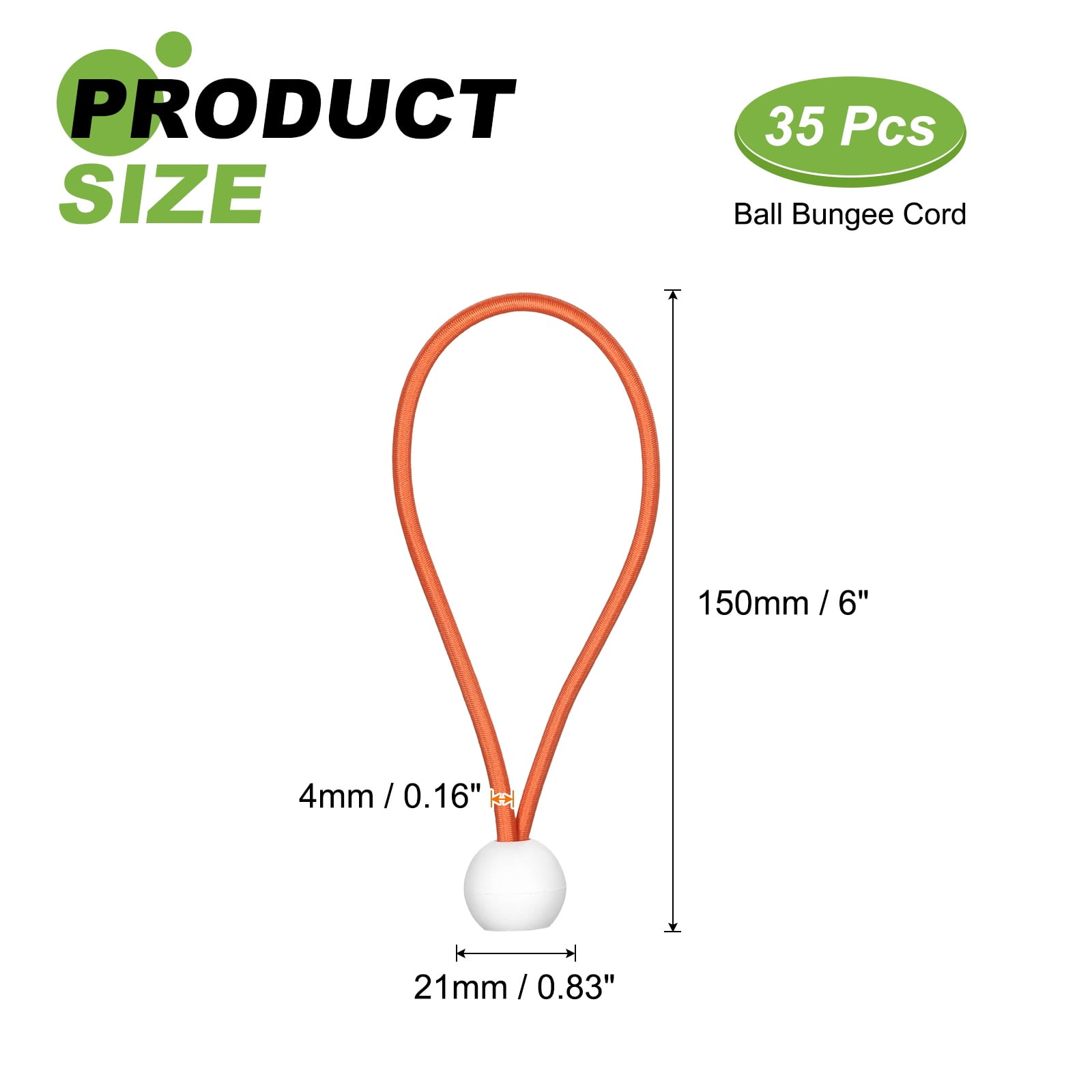Ball Bungee Cord 6 Inch, 35 Pcs Bungee Cords with Balls Canopy Tarp Tie Downs Cords Elastic String for Outdoor Camping Cargo Shelter Tent Poles, Orange