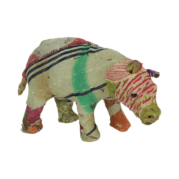 King Max Vintage Sari Fabric Paper Mache Bear Figurine 7 inches Long