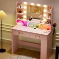 thumbnail image 3 of COMHOMA Pink Vanity Desk with Mirror and Lights, Hairdryer Holder, 5 Drawers, Bedroom Dresser Table for You, 3 of 10