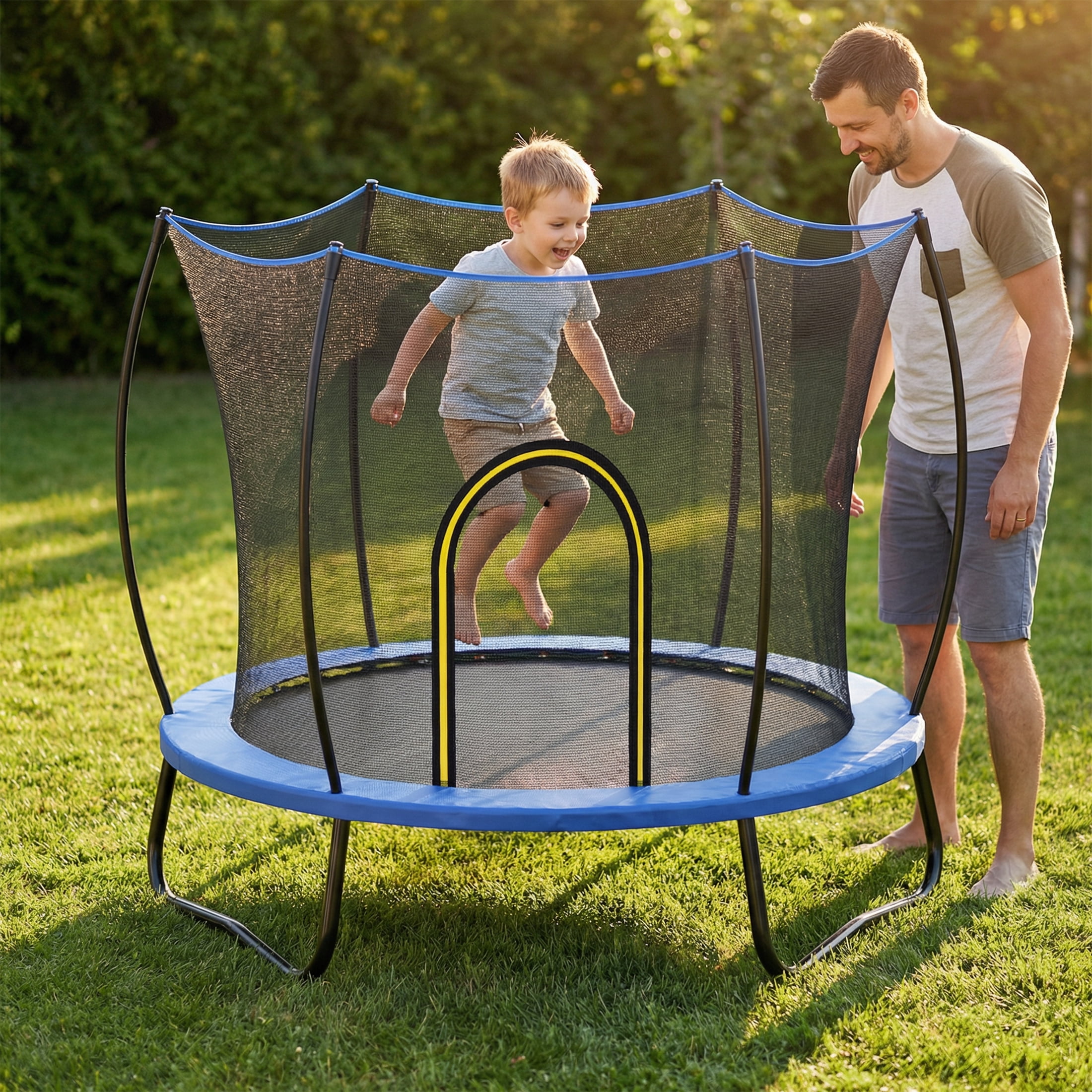 Toddler Trampoline with Basketball Hoop, 60" Indoor Trampoline for Kids, Kids Trampoline with Enclosure Net, Rectangle Trampoline with Handle, Small Trampoline for Indoor Outdoor, Mini Trampoline