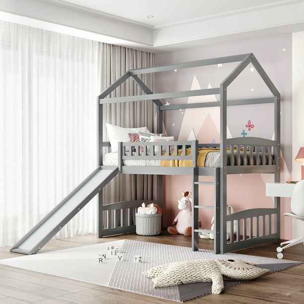 Twin Loft Bed With Slide House, Building Plans For Loft Bed With Slide