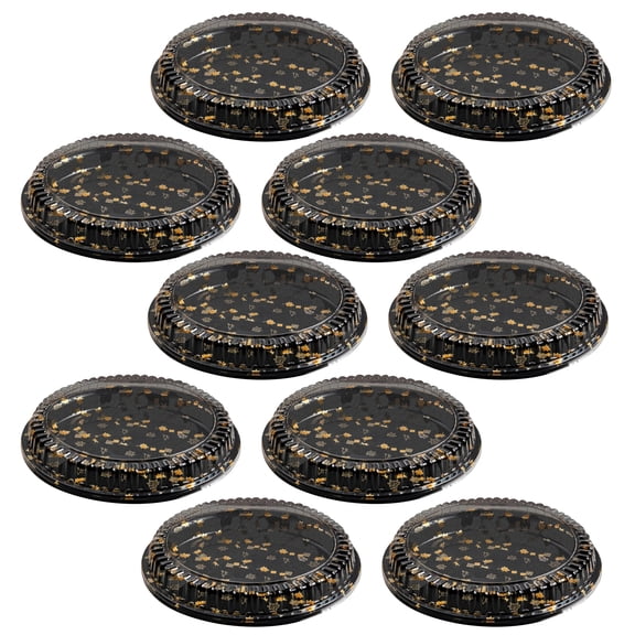 Homelife 10Pcs Round Sandwich Platter Trays with Lids Clear Pattern Printed Food-grade Durable Elegant Catering Trays Sushi Box