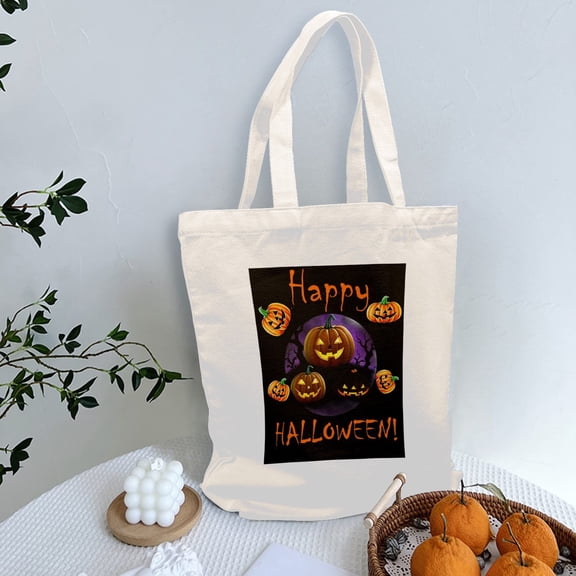 Reusable Halloween Party Tote Bags – Trick Or Treat Foldable Lightweight Cotton Happy Bag