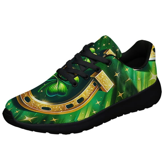 StPatrick's Day Horseshoe Shamrock Shoes Sneakers for Women Men Black Size 3.5