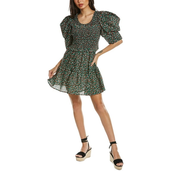 SEA NY womens  Lilly Print Smocked Dress, XS, Black