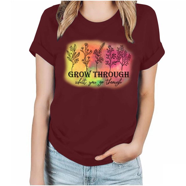 PEZHADA T-Shirts pour Femmes Mode Décontractée Imprimée Manches Courtes Col Rond T-Shirt Haut
