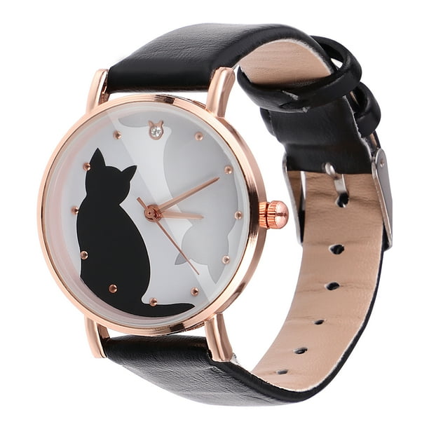 Reloj UKCOCO para niña, diseño de gato de dibujos animados, reloj adorable, divertido y moderno, reloj de pulsera, fácil de leer, reloj infantil con función de hora precisa (negro)